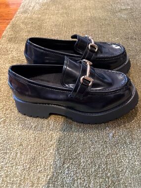 ASOS Black Patent Loafers with Gold-Tone Bit